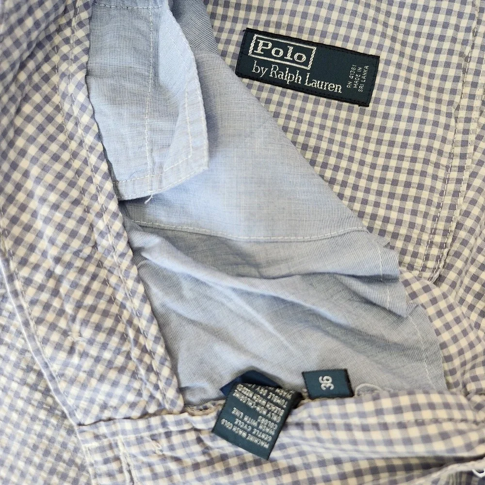 Polo Ralph Lauren Gingham Shorts Mens 36 Blue Seersucker Check Plaid Vintage